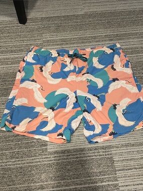 Saxx Men's Coral & Blue Crane Swim Trunks | Medium